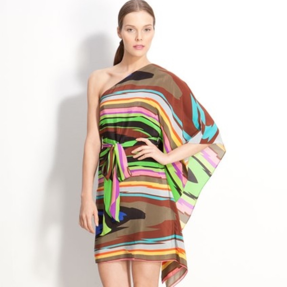 Multicolor One Shoulder Silk Night Out Dress